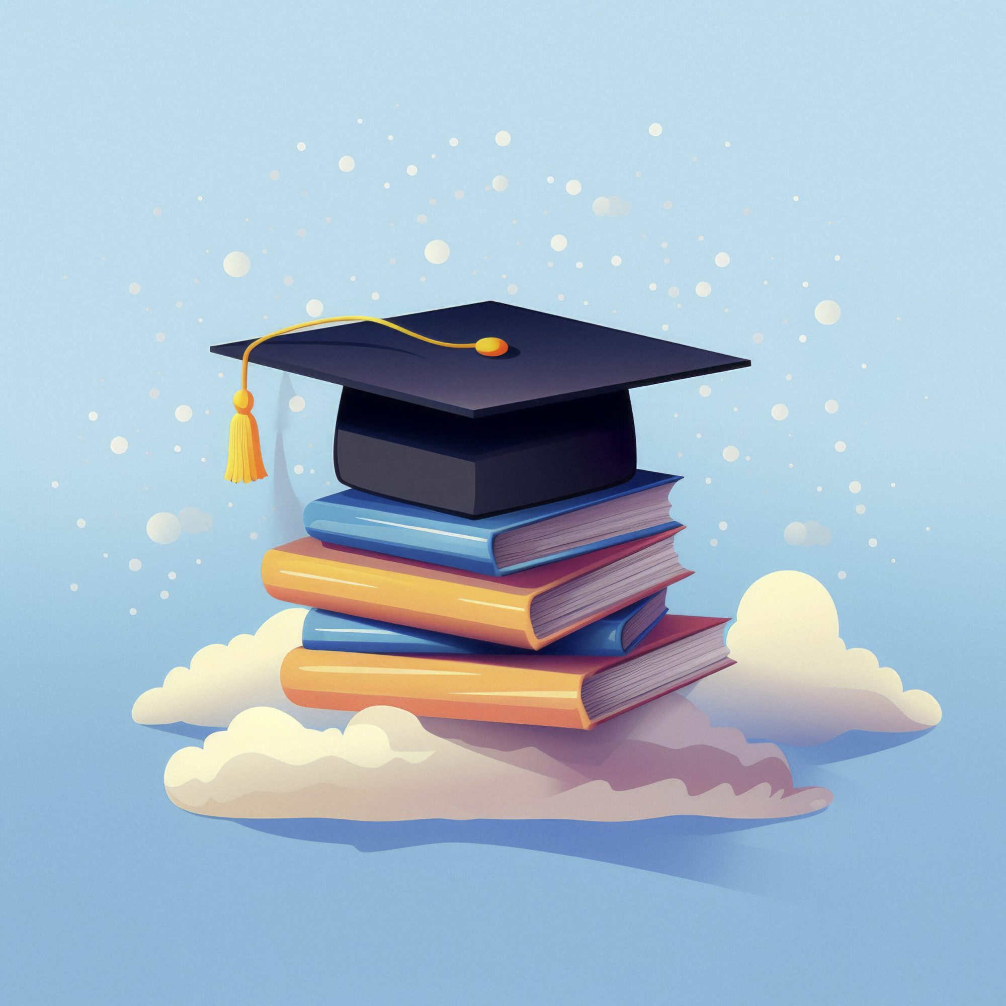 graduation cap. vector illustration illustration design, in the style of carved books, atey ghailan, academic realism, simple, colorful illustrations, sky-blue and black, children's book illustrations, uhd image --v 5.2 Job ID: dc00fde3-0fb6-45d4-8841-d86ddb30b67d